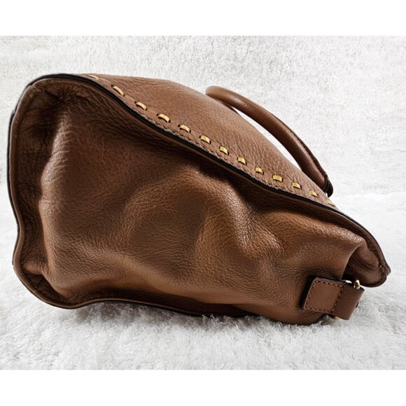 Michael Kors Hamilton Luggage Brown Pebble Leather Whipstitch Satchel Crossbody - Picture 10 of 13